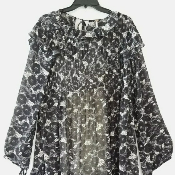 Free people Black White floral Mini Tunic Dress Flirty NEW XS Bohemian Fall HOT - Picture 4 of 7
